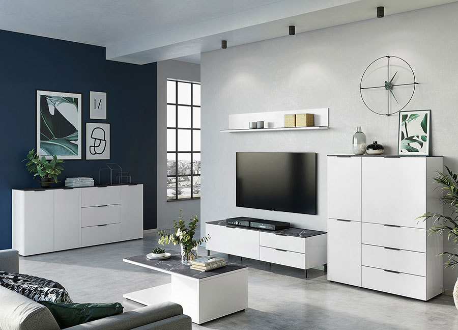 meuble de salon design blanc et gris